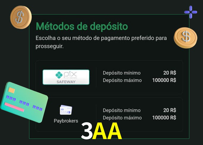 O cassino 3AA oferece uma grande variedade de métodos de pagamento